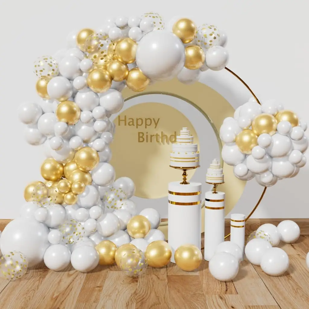 White Gold Balloon Garland Arch Kit Different Sizes Gold Confetti Balloons Birthday Baby Shower Wedding Party Decoration