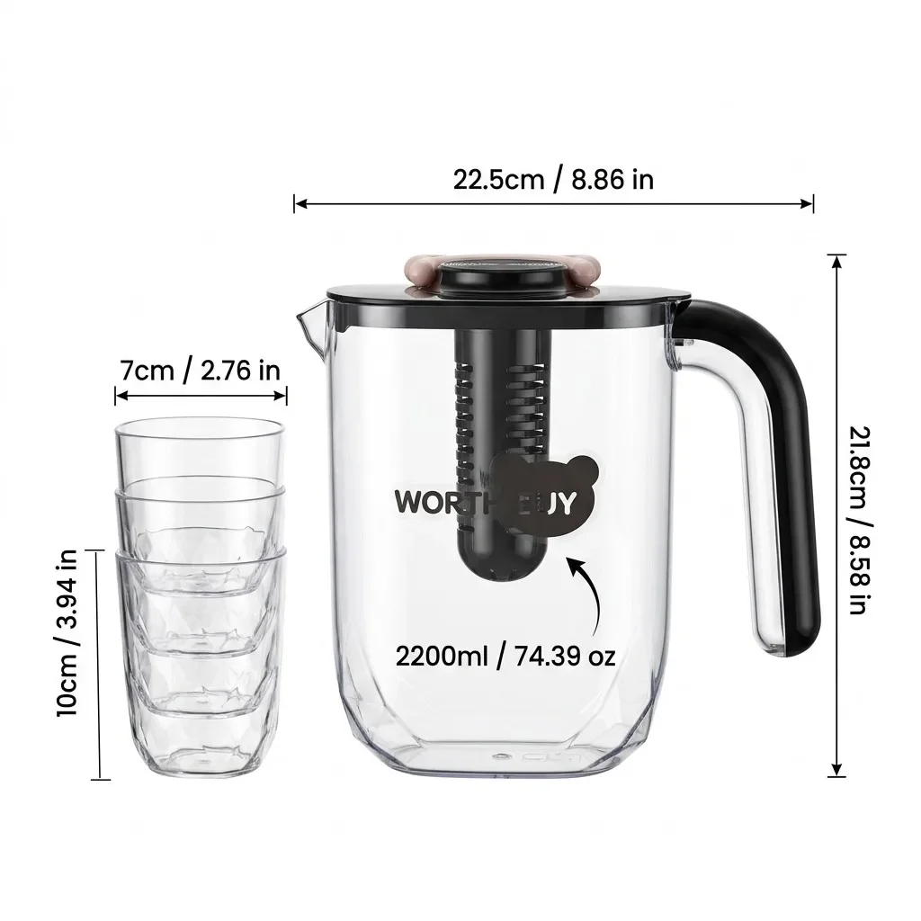 2200ml Transparante Plastic Waterkan Thee-infuser Koud Drankkan Sapcontainer voor Koelkast Valbestendige Waterfles