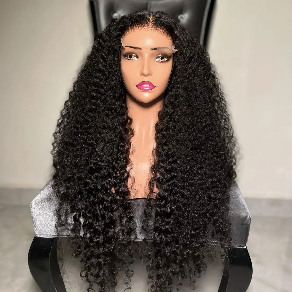 Perruque Lace Front Wig crépue bouclée sans colle pour femmes, cheveux de bébé noirs naturels, pre-plucked, longs degrés de chaleur, sans colle, densité 180, 26 po, 03/3