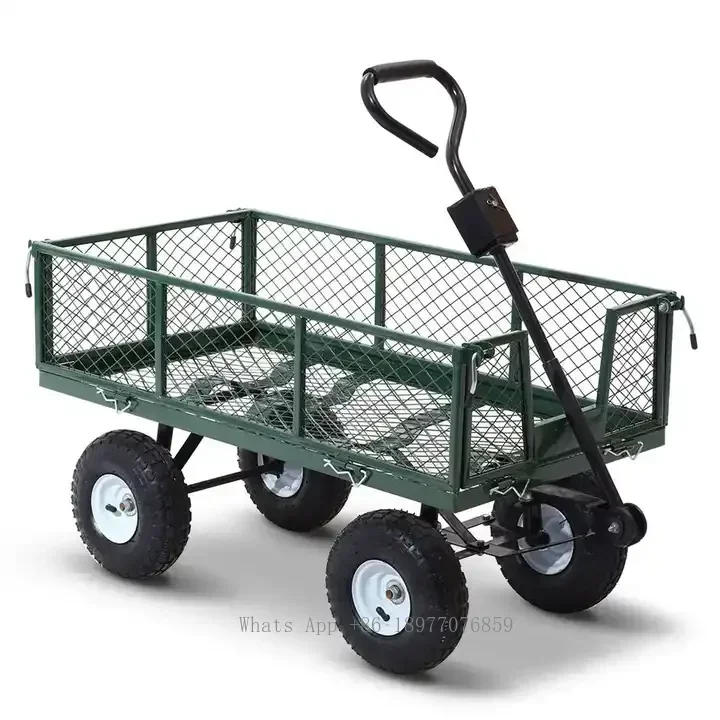 Heavy Duty Steel Mesh Yard Garden Outdoor Firewood Cart Utility Garden Tool Trolley Cart Four Wheels Removable Sides