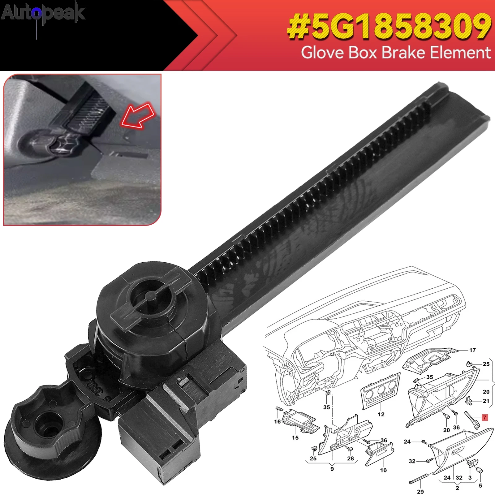 Car LHD Glove Box Brake Element For VW Golf 7 GTI R Line Passat B8 CC Touran 5T Tiguan 2 T-Roc Arteon Skoda kodiaq GT 5G1858309