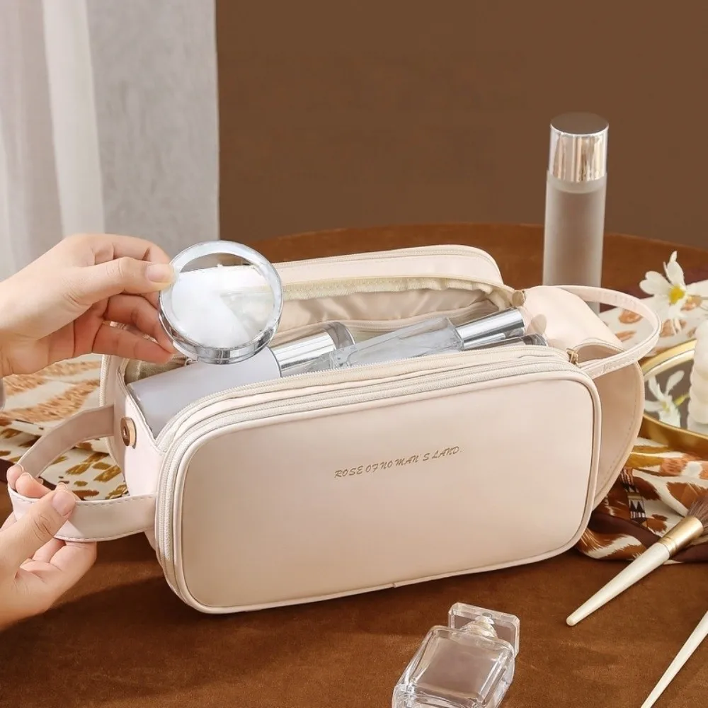 

Double Zipper PU Leather Cosmetic Bag Multifunction Large Capacity Makeup Pouch Bag Carry-on Makeup Tote Waterproof
