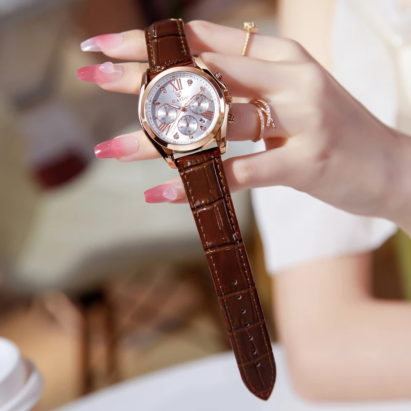 여성을위한 고급 가죽 쿼츠 시계 패션 고품질 숙녀 손목 시계 드레스 시계 우아한 선물 Relogio Feminino