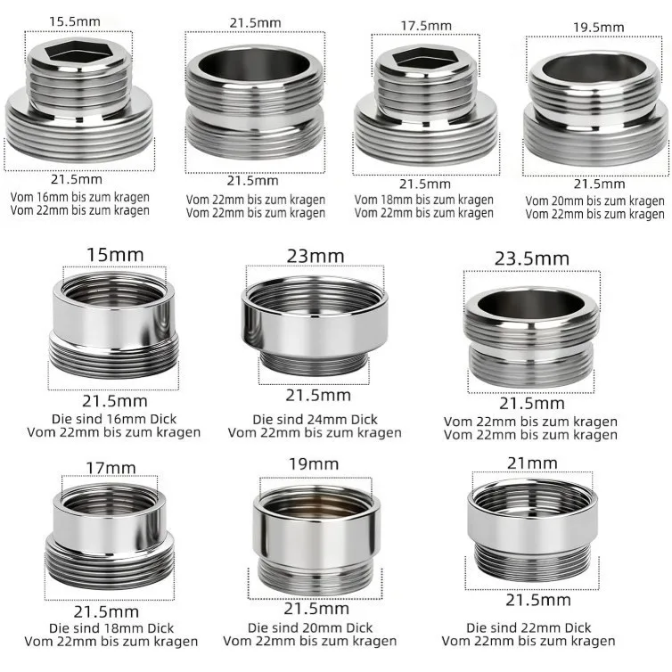 22mm Fine Thread Copper Adapter for Faucet Aerator Conversion Between 20mm External Thread and 24mm Internal Thread Standards