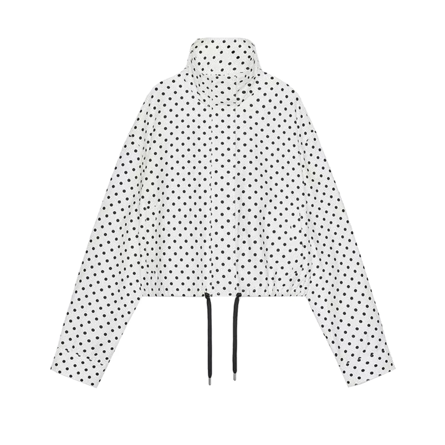 Ele Polka Dot Bubble irt Jaet for Women Summer 2025 Z Polyester Loose Fit Long Sve Zipper Closure Breathable
