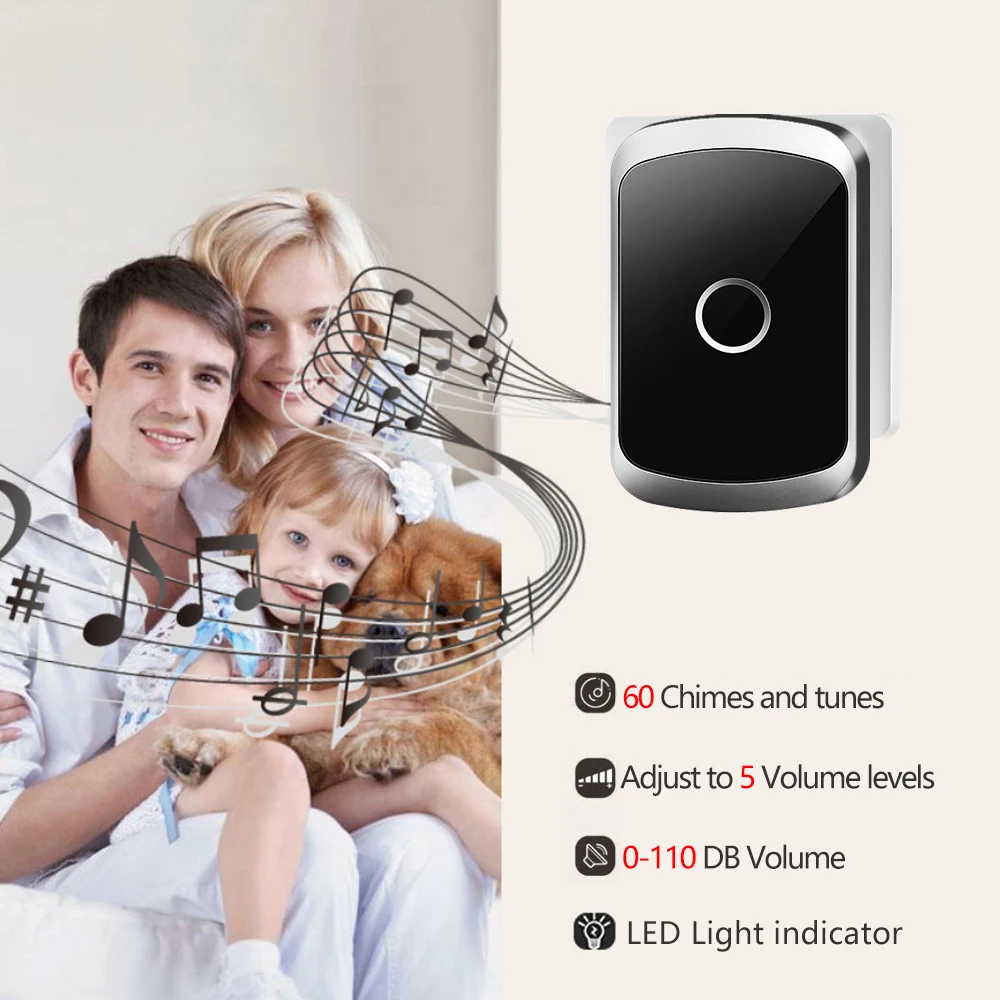 Imagem -03 - Cacazi Fa50 Auto-alimentado Impermeável Campainha sem Fio com Nenhuma Bateria Smart Home Door Bell Chime Botão Receptor us eu uk pl