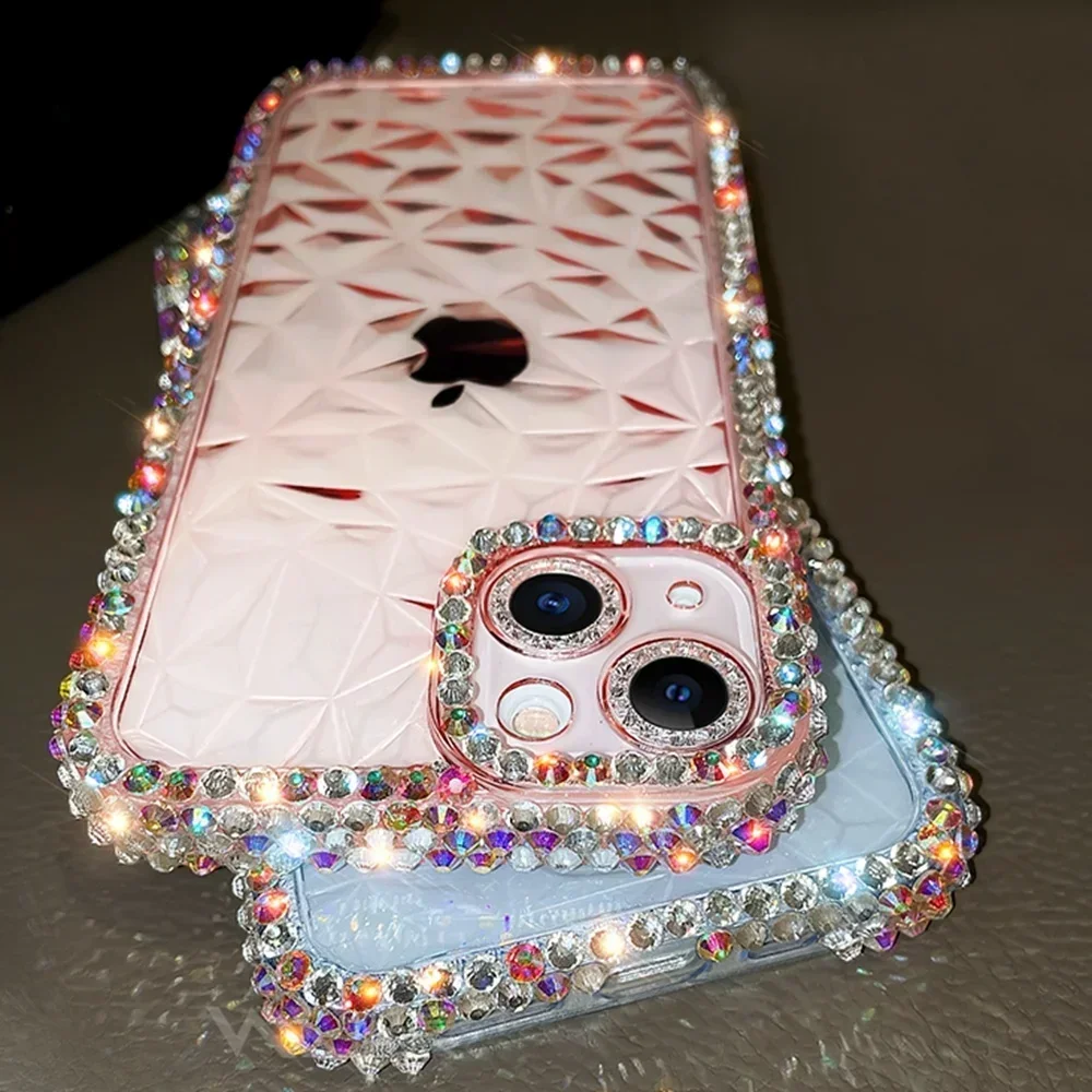 Custodia Glitter diamante di lusso per iPhone 13 12 11 14 15 16 Pro Max X Xr Xs 8 7 16 Plus Bling Cover morbida in TPU antiurto trasparente