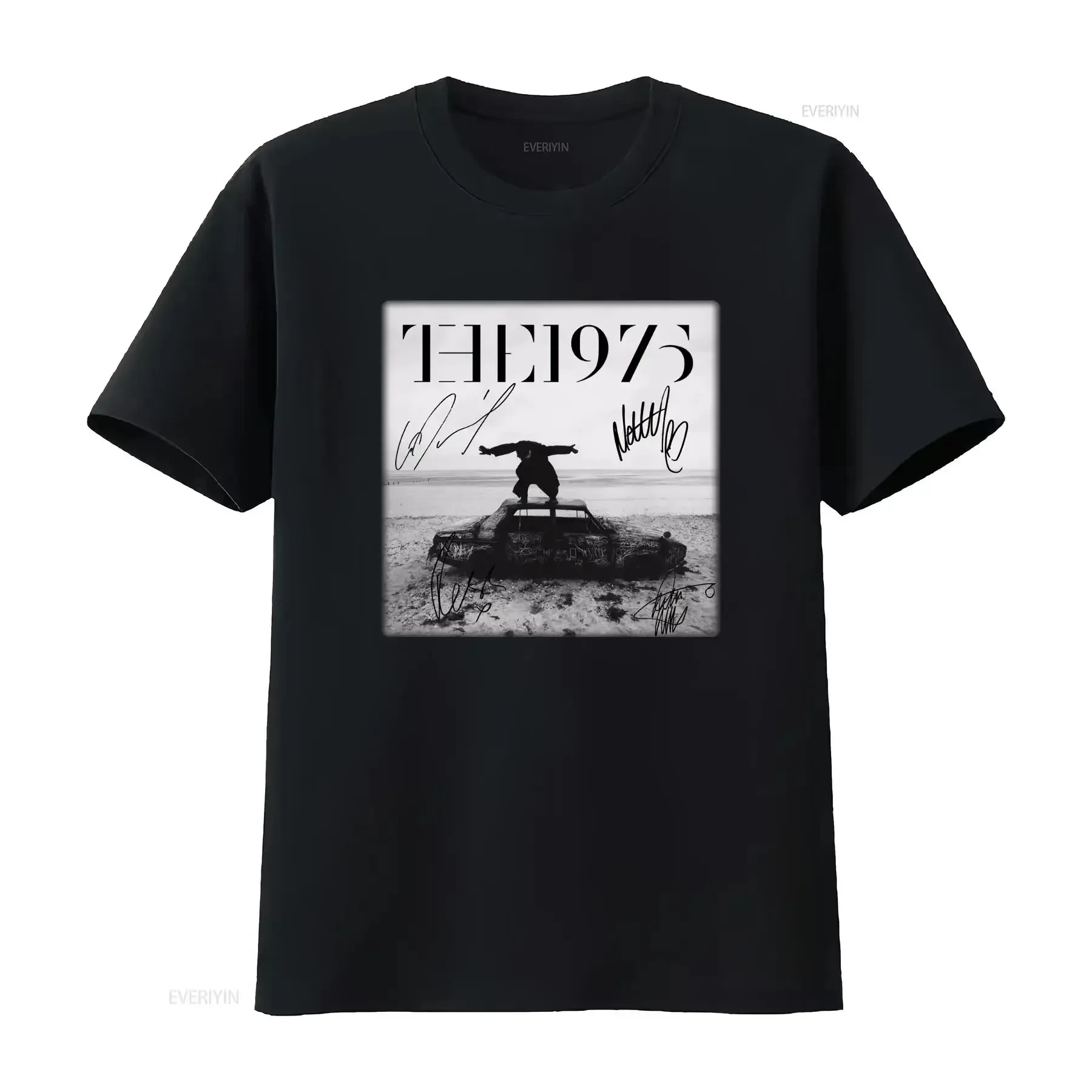 

New The 1975 Cotton Black vintage Washed Slightly fashion graphic Breathable Unisex Soft Stretched Stylish
