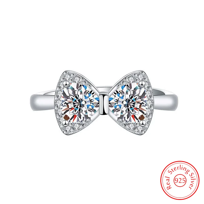 

New Ladies' 925 Sterling Silver Crystal Zircon Bow Ring Jewelry Fashion FQL25135