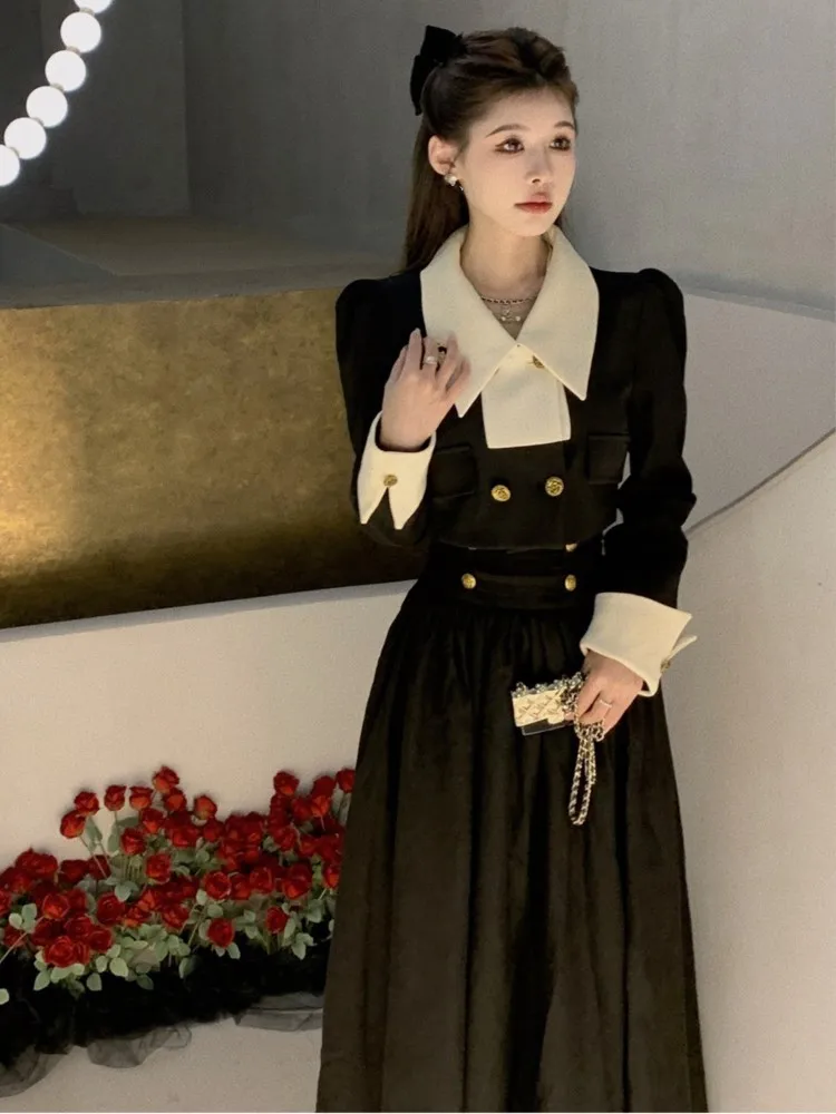 Spring New Elegant 2 Piece Sets Womens Vintage Black Blazer Skirts Suit Femme Outfits Autumn Korean Fashion y2k Clothes