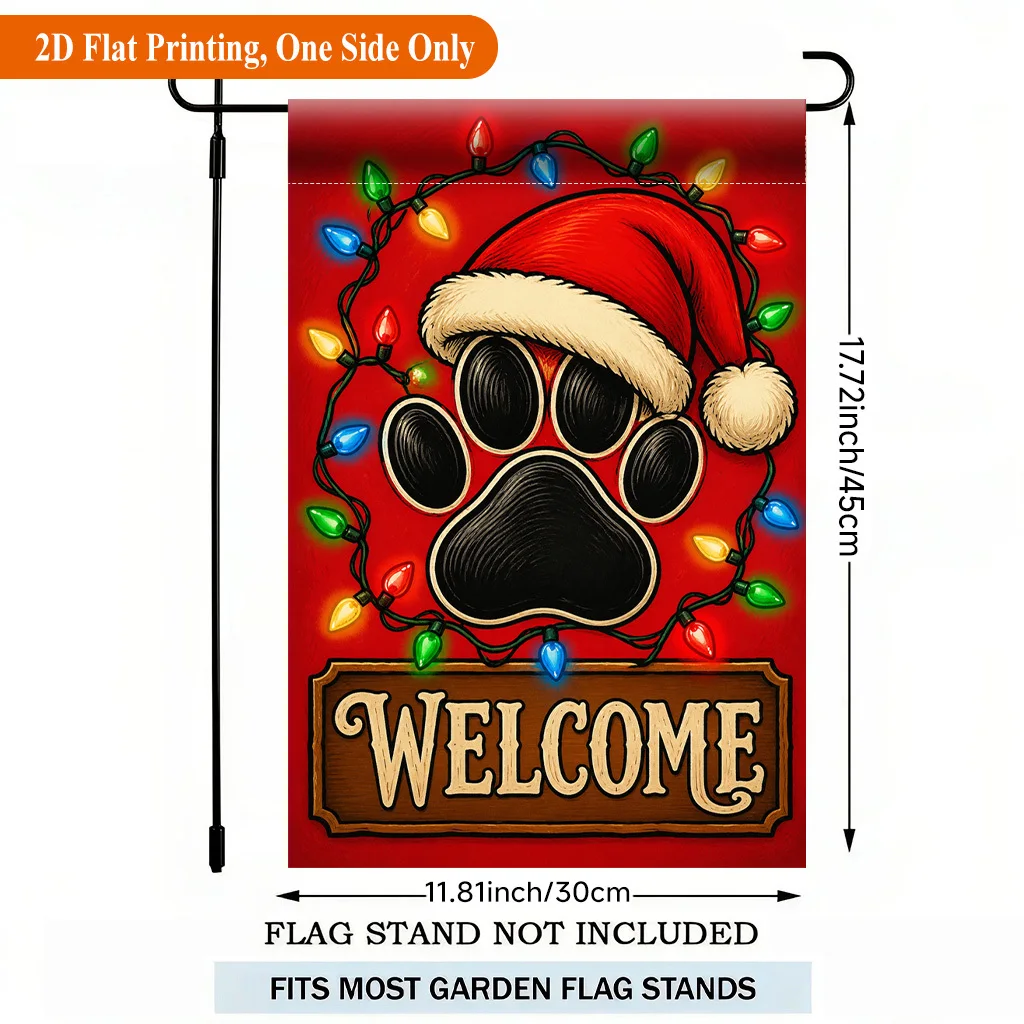 2D Flat, 2D Flat Printing Garden Flag 1pc, Welcome Paw Print Decoration Single Sided Polyester Garden Flag, Holiday Yard Banner, for Outdoor Home, Yard Decor, Seasonal Festival Yard Outside Decorative Flags, Flagpole Not Included(Flag Only), 2D Flat