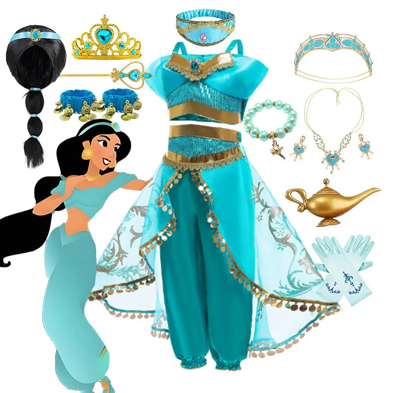 Arabian Style Princess Costume Kids Aladdin Jasmine Cosplay Girls Magic Lamp Story Role Play Performance Apparel Halloween Dress