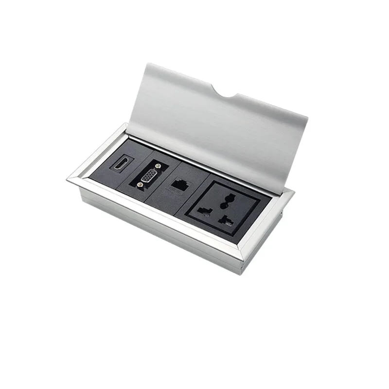 オフィスデスク アルミ合金製 隠しマルチメディアデスクトップソケット 埋め込み式オフィスデスク フリップカバー グロメット ワイヤーボックス 電源データコンセント