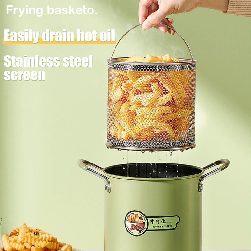 Deep Fryer Pot with Basket and Oil Strainer, Mini Pasta Pot, 3L Deep Frying Pot for French Fries, Chicken, or Japanese Tempura