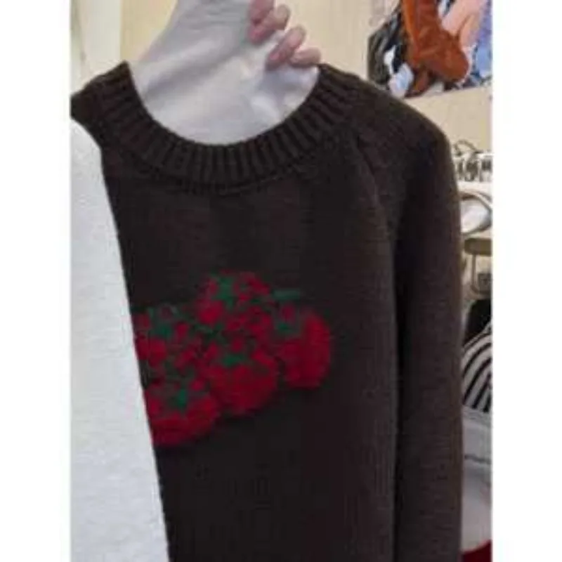 Estilo coreano otoño nuevo diseño de tomate tejido Casual de manga larga cuello redondo suéter Top para mujer