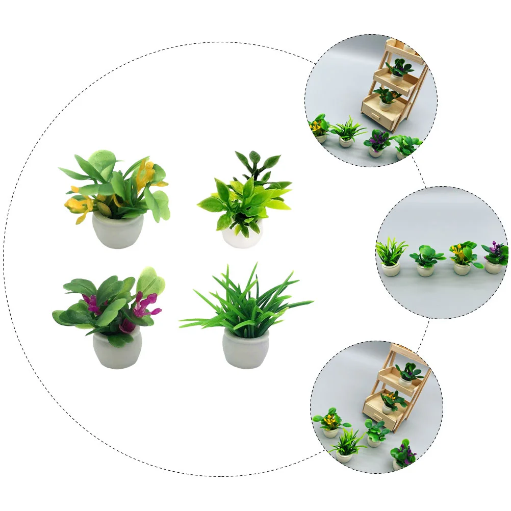 4 Pcs Flower Pots Artificial Plants Home Desktop Ornaments Decorate Potted Miniature Landscape Plastic House Decoration