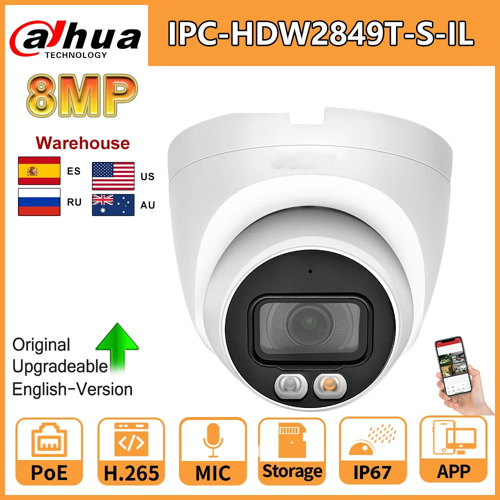 Cámara Dahua IPC-HDW2849T-S-IL 8MP doble luz POE micrófono incorporado ranura para tarjeta SD 4MP IPC-HDW2449TP-S-IL videovigilancia WizSense