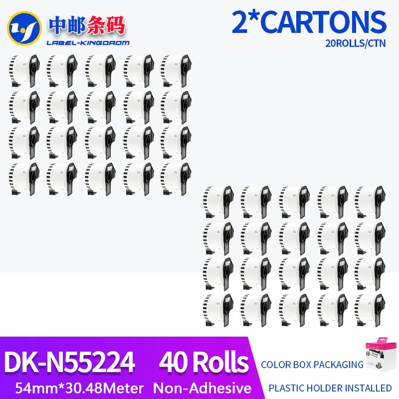 40 Rolls Generic DK-N55224 Label Non-Adhesive 54mm*30.48M Compatible for Brother Printer QL-570/700 All Come with Plastic Holder