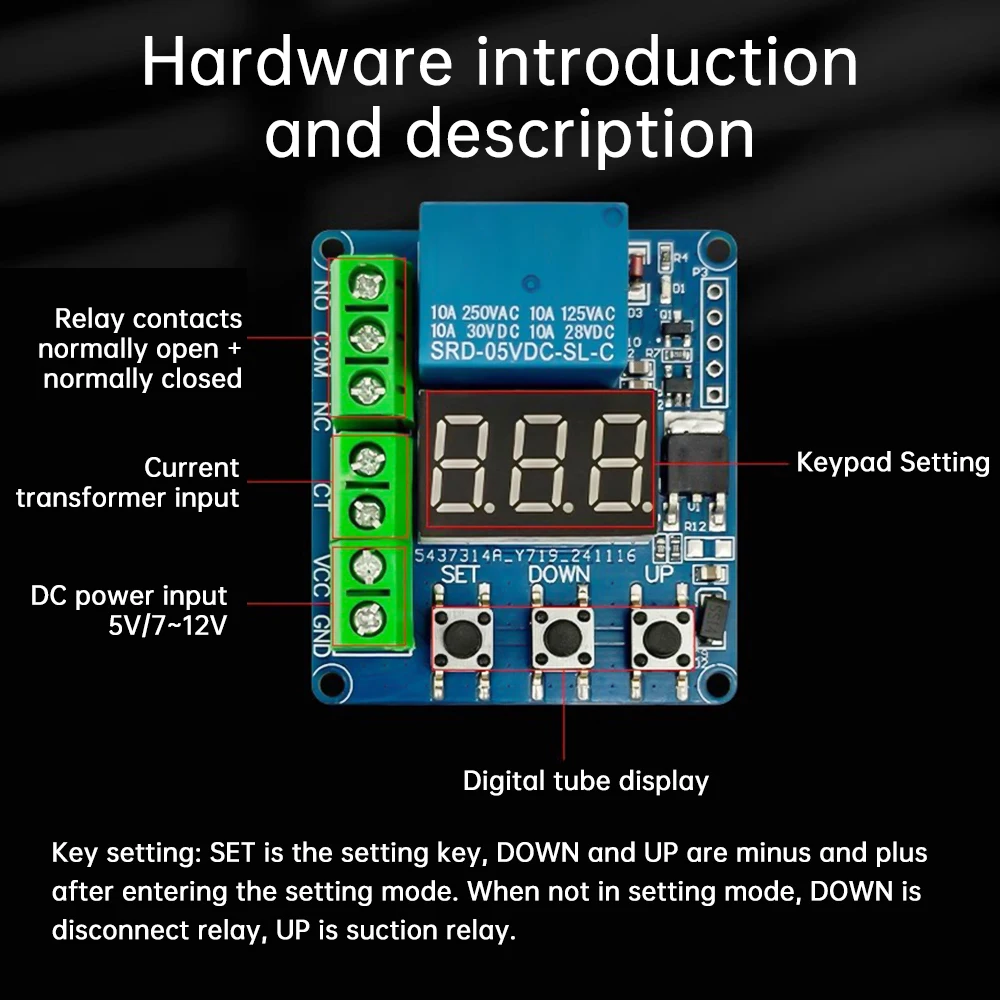 DC5V 12V Current Detection Module Relay Digital Display Overcurrent Alarm Switch Controller Motor Stall Protection Power Supply