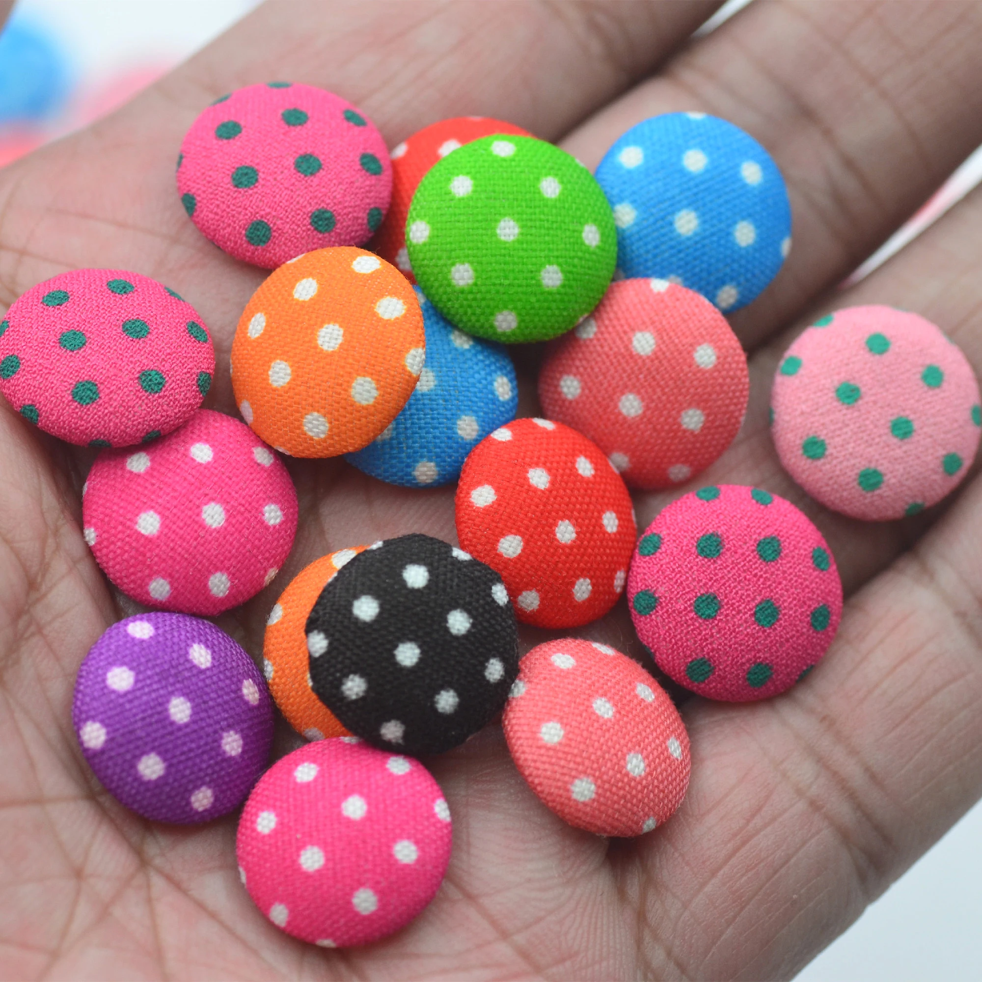 Polka-Dot Flatback Fabric Covered Button,Scrapbooking Embellishment Button, DIY Crafts, Earring Jewelry Supplies, 15mm