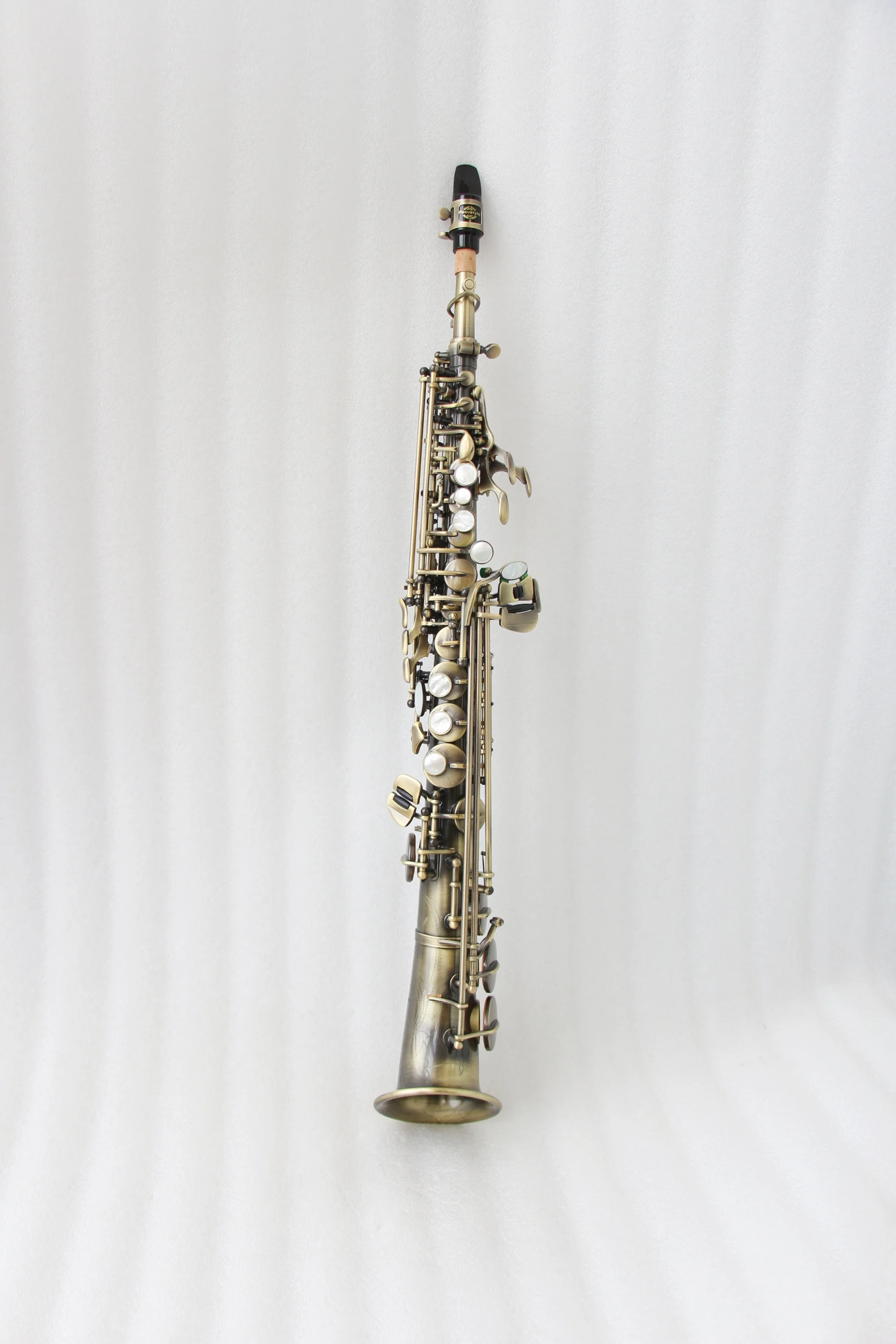Bb Tone Soprano Saxophone Antique Curved Bell Double Neck Woodwind Instrument For Beginner Intermediate Player Band Practice