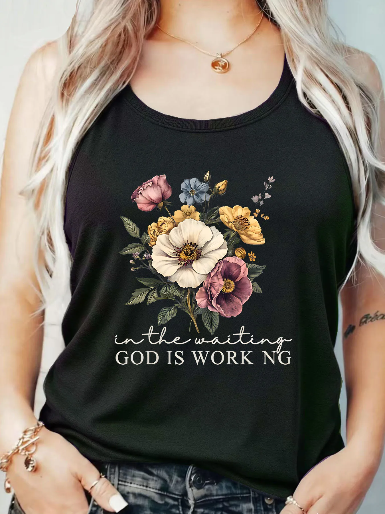 

Loose Fit Printed Pocket T-Shirt for Women with Ribbed Collar round Neck 1-8XL plus Size Comfortable Casual Vest