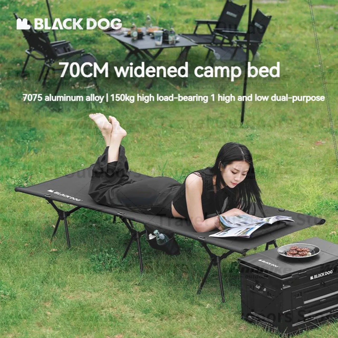 Imagem -03 - Naturehike Blackdog Folding Cama Acampamento ao ar Livre Portátil Liga de Alumínio Único Alto e Baixo Duplo Uso Mais Largo 70cm Mais Largo