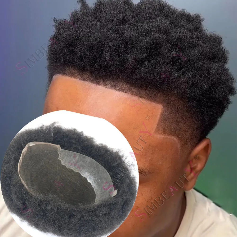 

Коричневый Черный 4 мм Афро Мужские Кудрявые Вьющиеся Парики Невидимый Q6 Кружевной Парик Дышащая Мужская Система 10 мм 360 Волна 100% Человеческие Волосы Протез