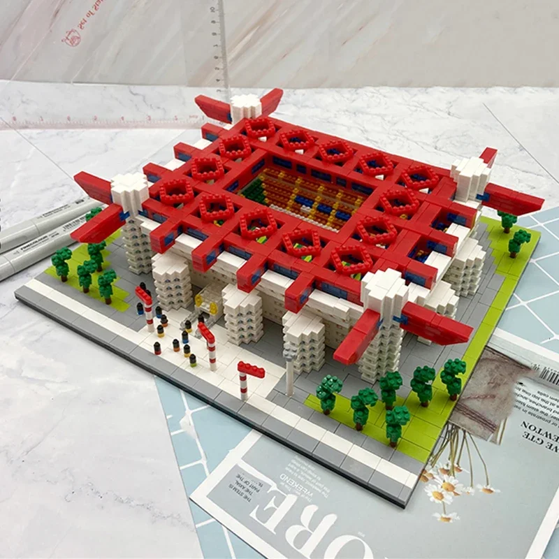 Toy for Children San Siro Meazza Stadium Soccer Field 3D Model  Mini Diamond Blocks Bricks Building Football World Architecture