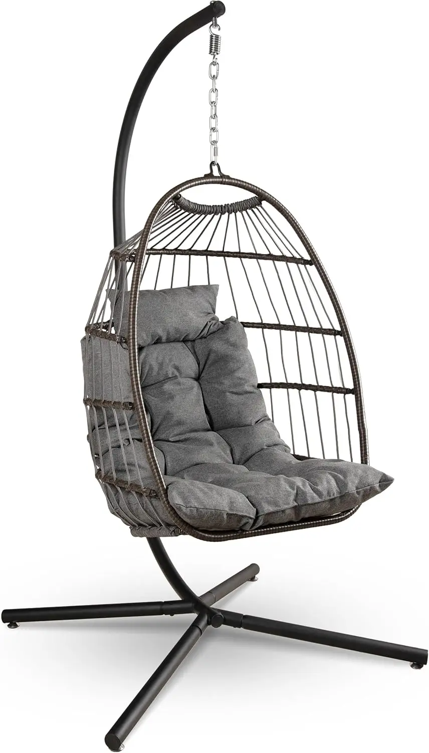 Hanging Egg Chair with Stand Up to 550 lbs of Capacity Beautiful Swinging Basket Chair with Base Made from Wicker Rattan