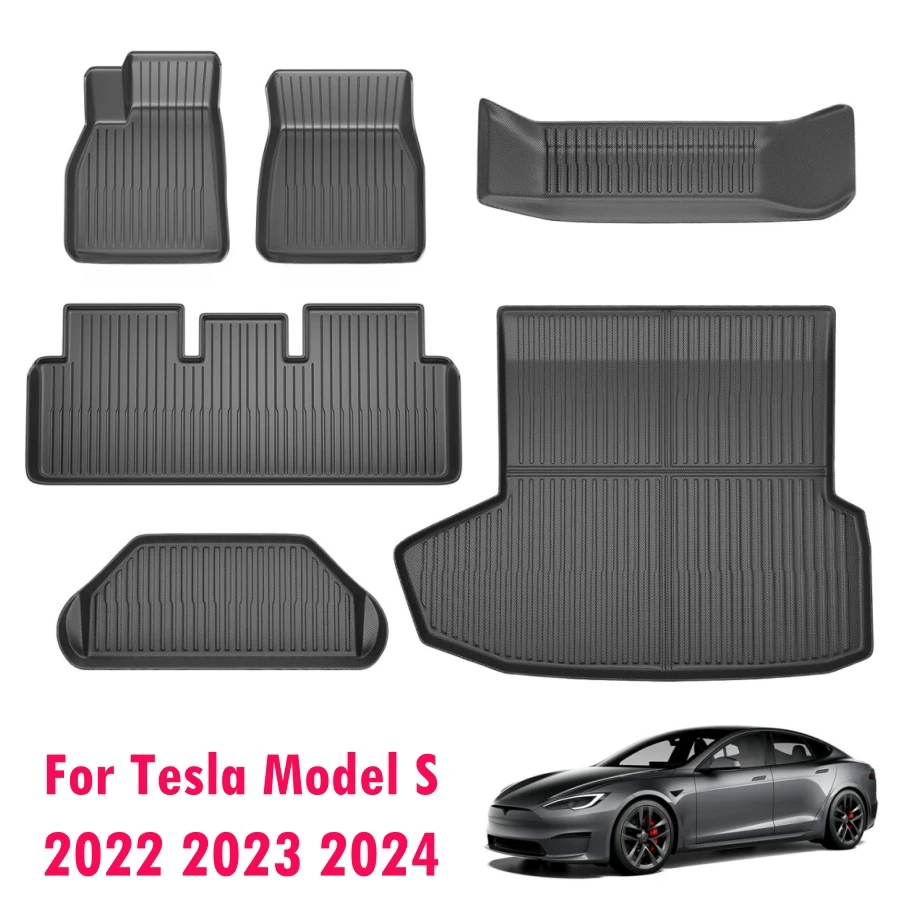 

For Tesla Model S 2024 2023 TPE Floor Mats All Weather Trunk Mats Cargo Liners Waterproof Non-Slip Protective Eco-Friendly Liner