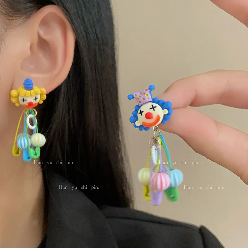 Cartoon-style Colorful Circus Clown Pop Earrings Fashion Personality Funny Cute Advance Guard Personal Hobby Jewelry