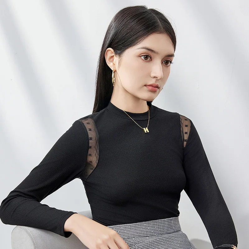 French Design Loop Hollow Knitted Sweater Slim Fit Off Shoulder Top With High Elasticity And Western Style Warm Base Shirt