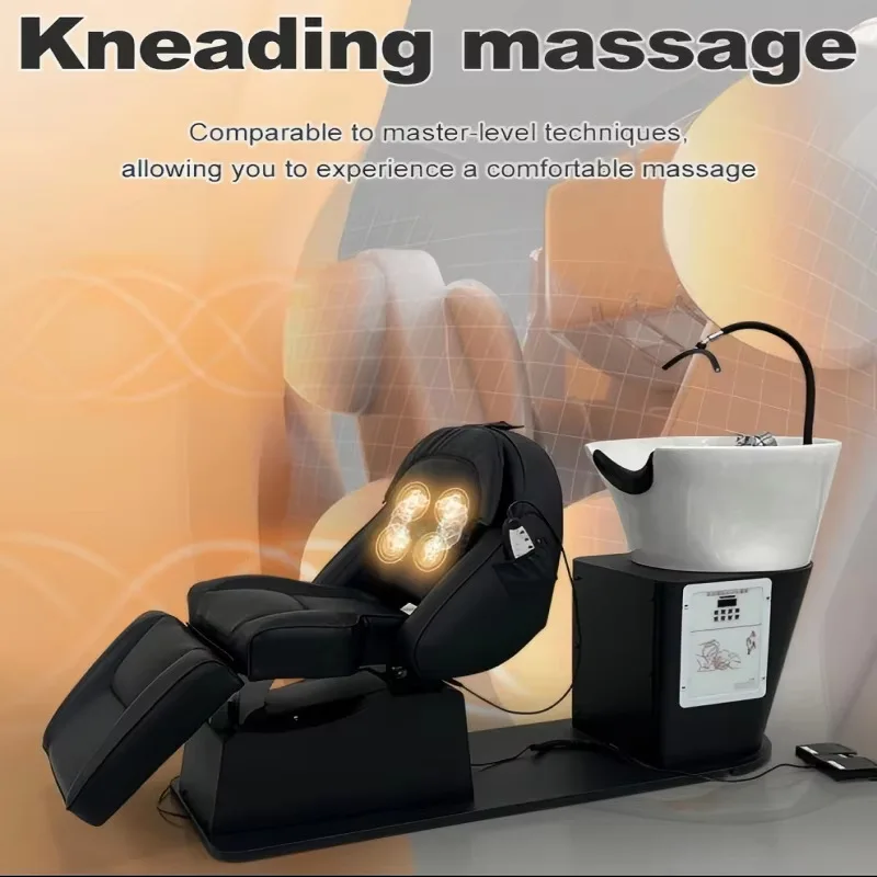 High-end Japanese-style Electric Shampoo Bed For Hair Salons, Featuring A Rotating Massage Function And Ceramic Basin
