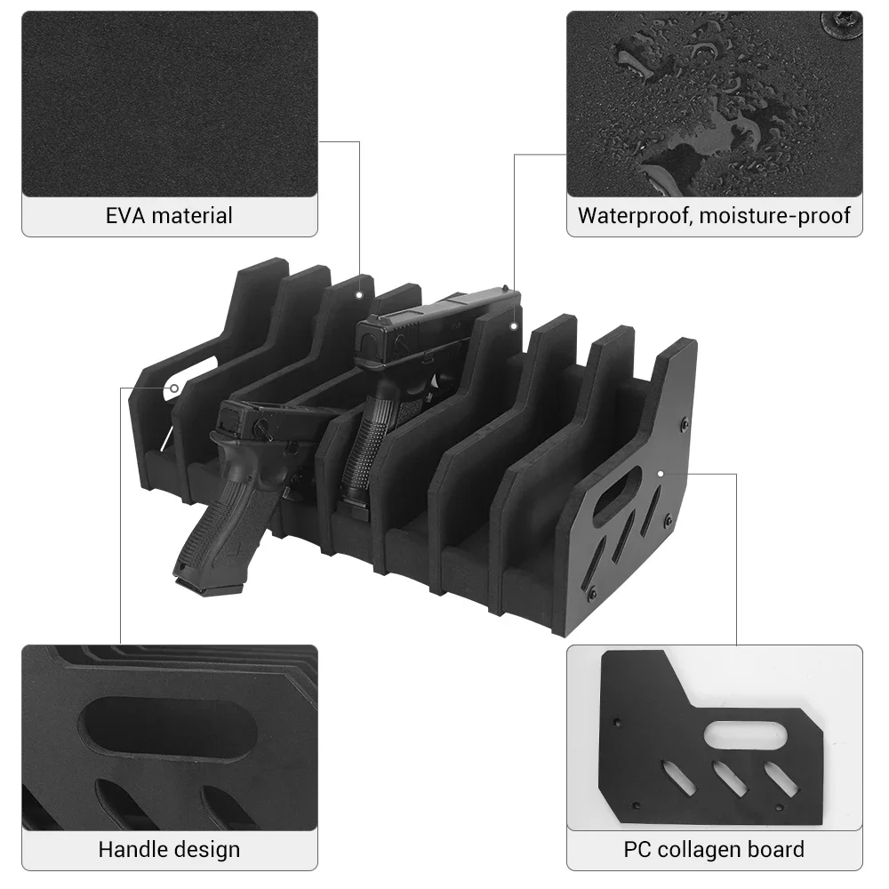 

6 Slots Pistol Rack Gun Safe Glock Stand EVA Foam Unversal Handgun Holder Weapons Storage Support Airsoft Accessories