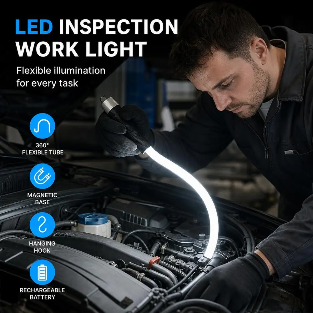 LED Inspection Work Light Flexible 360 Tube Magnetic Rechargeable Silicone Auto Car Engine Repair Lamp Handheld Flashlight Bar