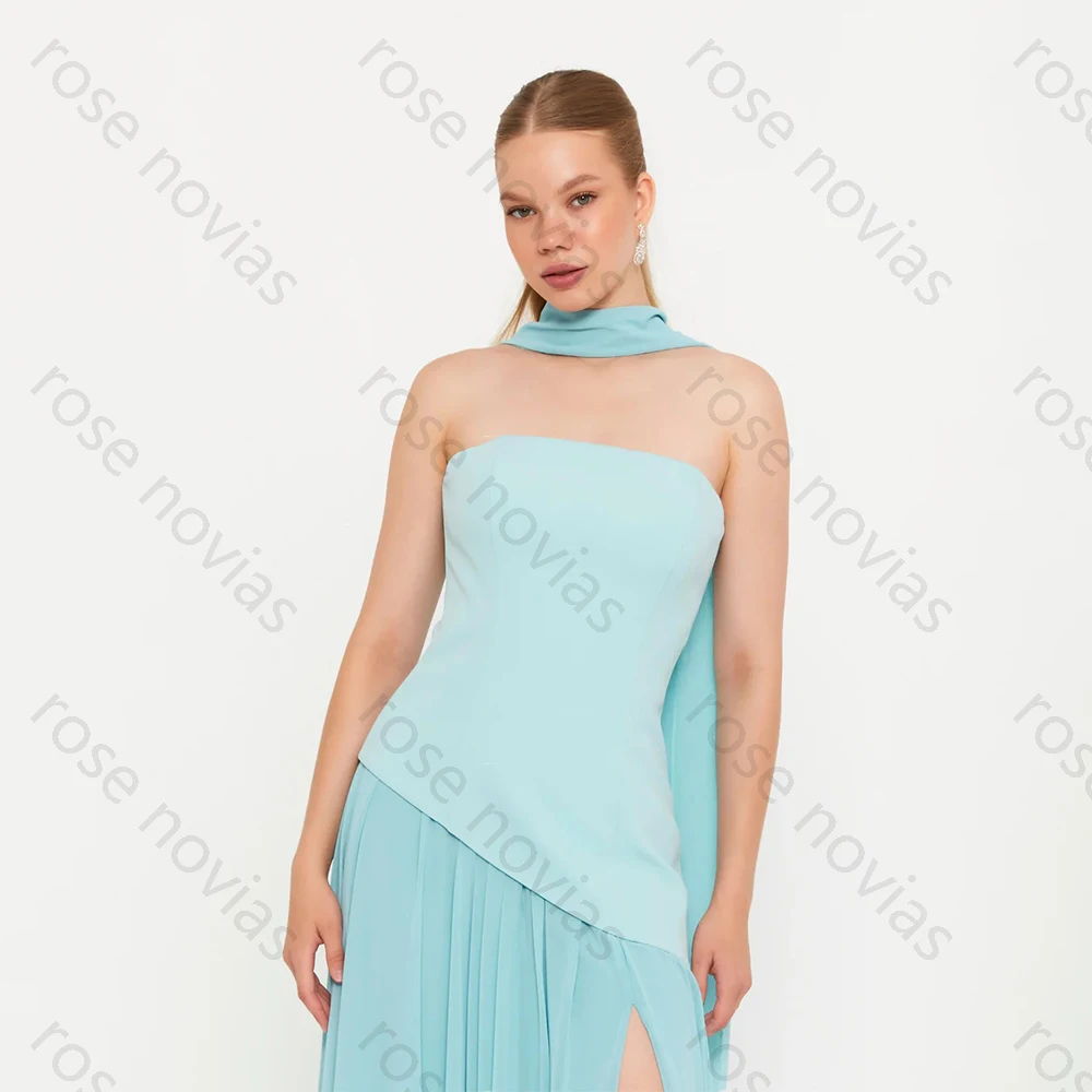 Alta qualidade simples vestidos de noite chiffon para até o chão sem alças sem mangas vestido de baile fenda vestidos de fiesta personalizado