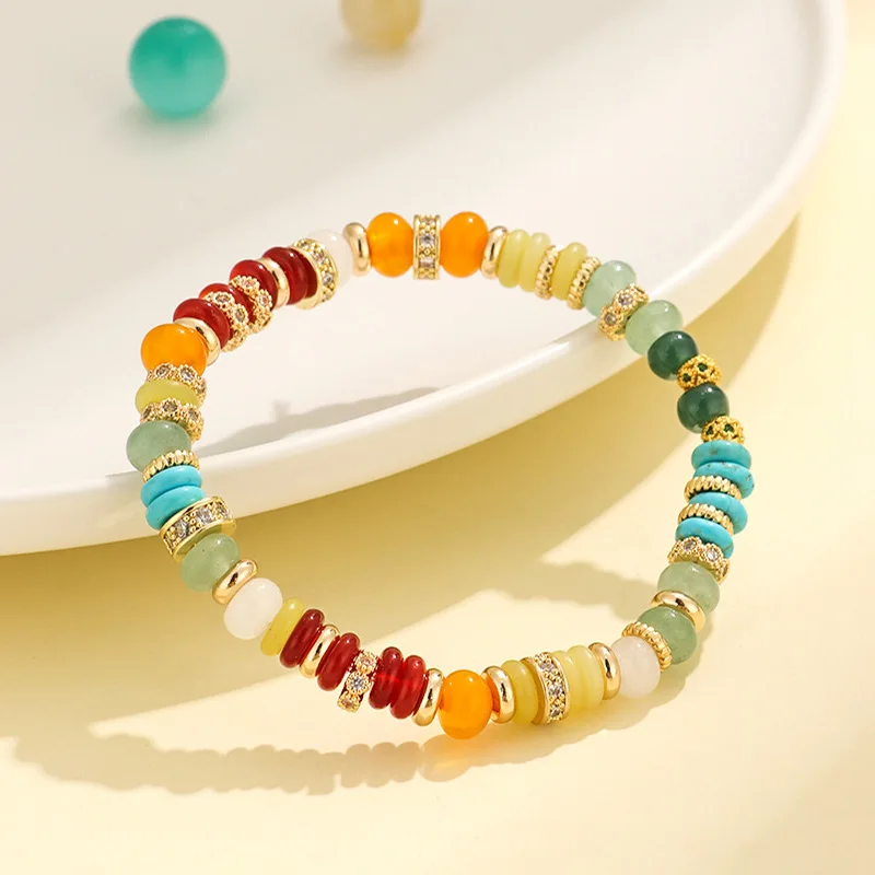 Pure Natural Dopamine Gemstone Bracelet for Women, Rainbow Gold Diamond Multi-gemstone Tablet, High-end Hotan Jade Crystal