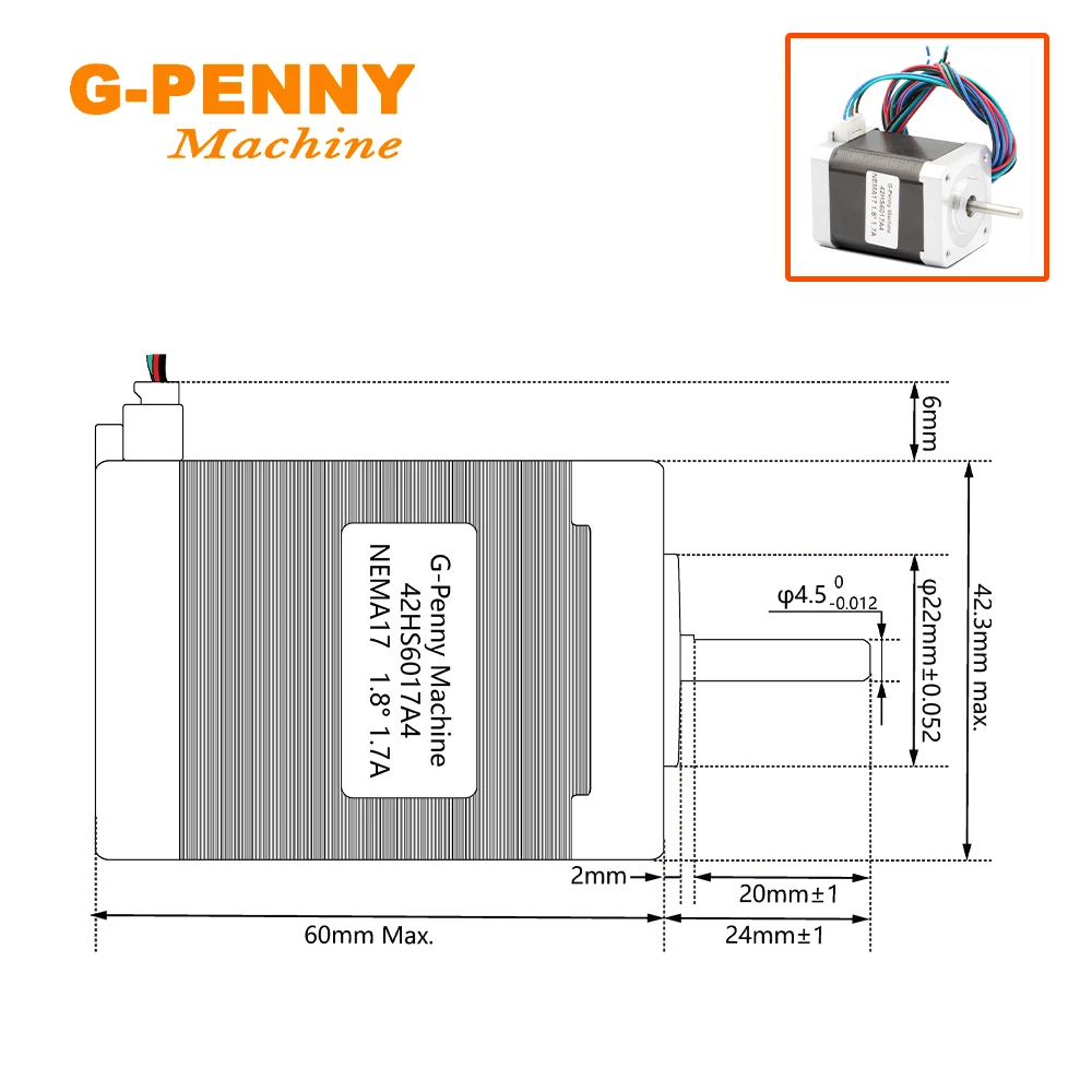 Nema17 42HS6017A4 Động Cơ Bước 1.7A 0.73N. M. 104OZ-IN 1.8 Độ 4 Đầu Cho 3d Máy In Cnc