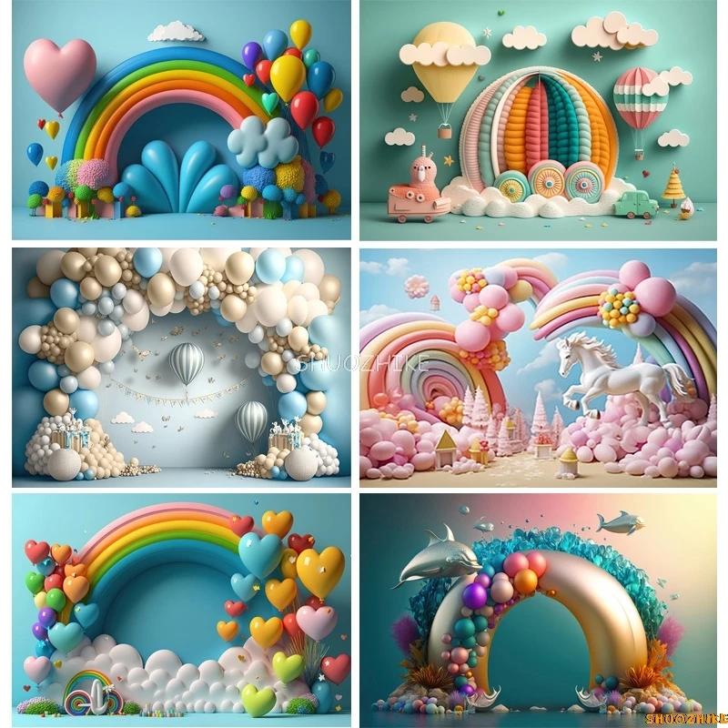 

Rainbow Balloons Decorations For Baby Shower Party Photography Backdrops Props Birthday Children Newborn Studio Background BE-07