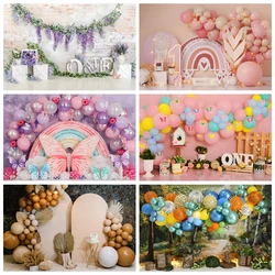 First Birthday Backdrop for Girl Boy Newborn Baby 1st Birthday Party Cake Smash Balloon Flower Photography Background Photozone