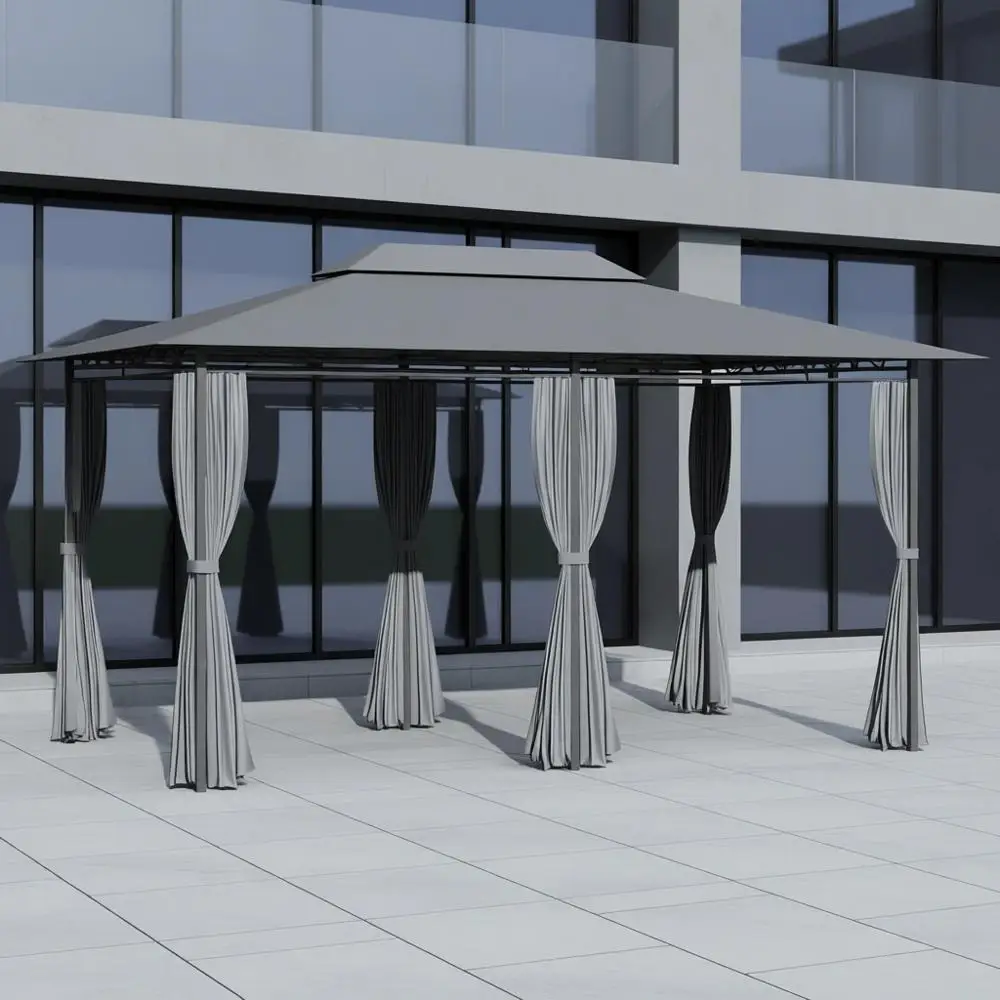 

Садовый павильон 10' x 13' с занавесками, вентилируемой крышей и стальным каркасом для сада, газона, заднего двора, террасы - цвет шалфейно-серый