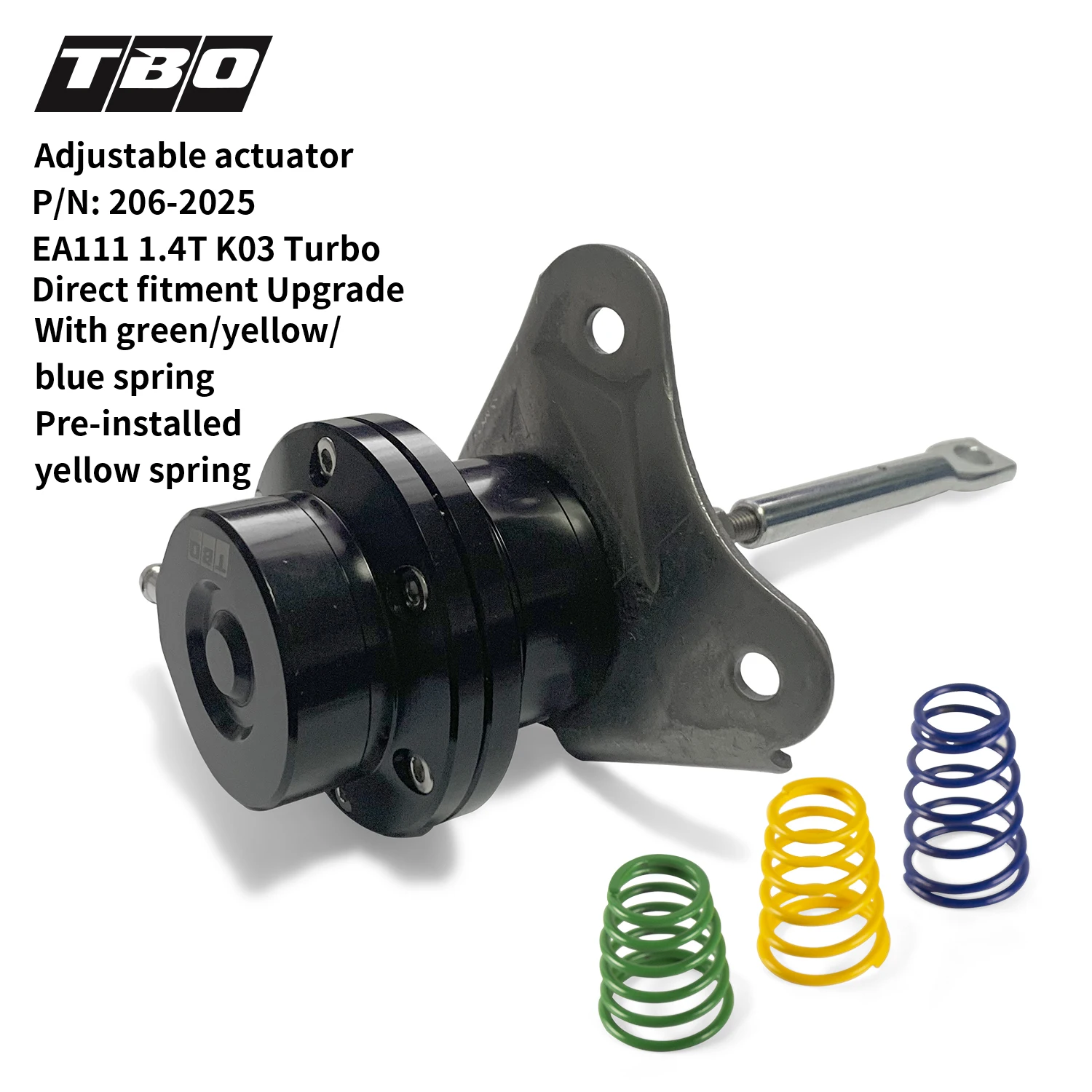

Turbo Wastegate Adjustable Actuator for EA111 1.4T K03 TurboDirect fitment Upgrade With Green/Yellow/Blue Spring