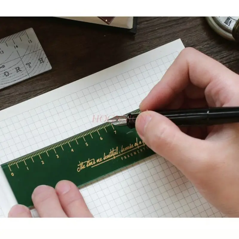 1pcs Hot stamping antique style acrylic ruler, semi transparent retro color, simple drawing, student measuring ruler