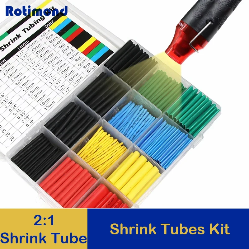 

127/328/750pcs Heat Shrink Tubing Wrapping kit 2:1 Shrinkable Wire Shrinking Wrap Tubing Wire Connect Cover Protection Sleeving