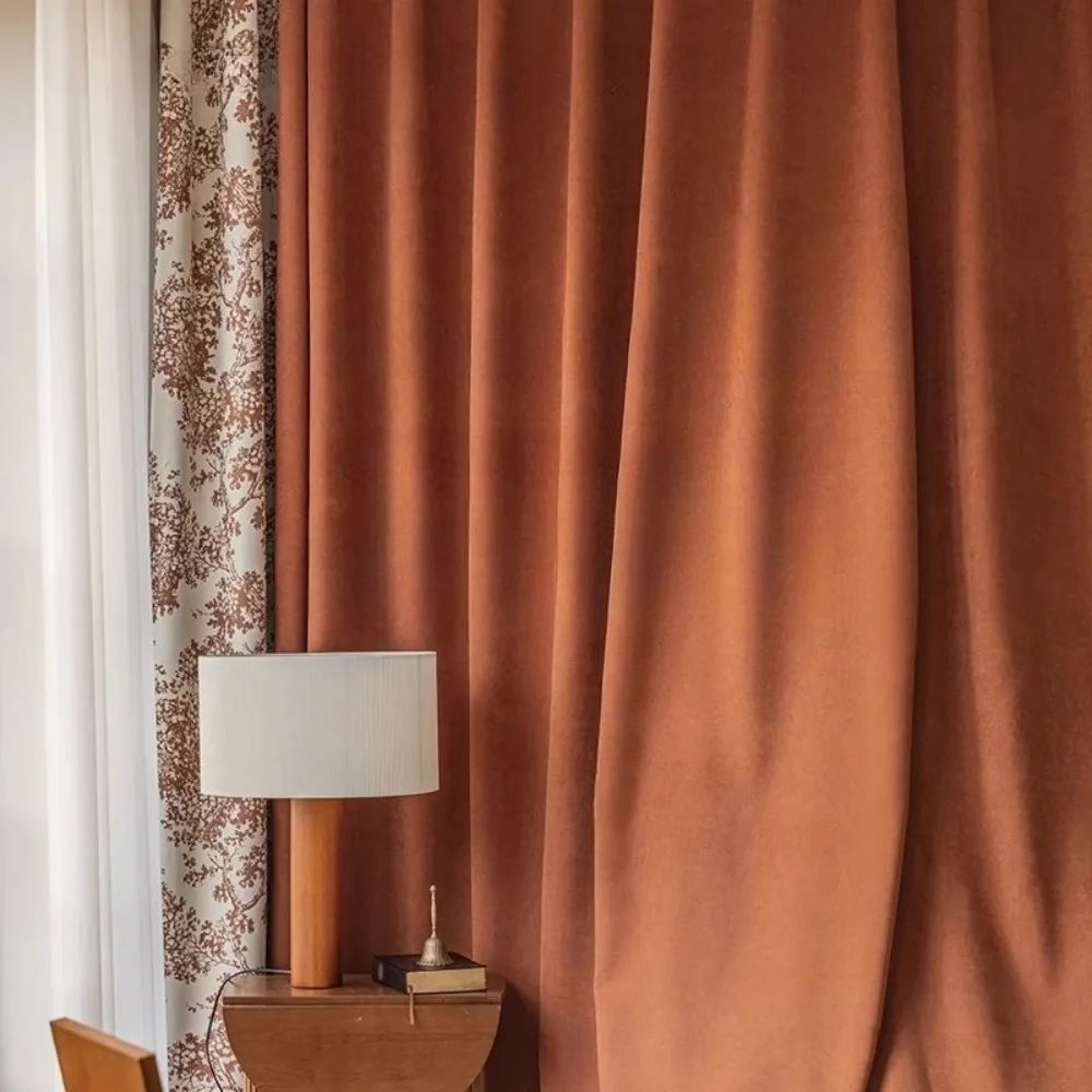 Custom-made luxury Chenille curtains with caramel jacquard blackout in hotel style