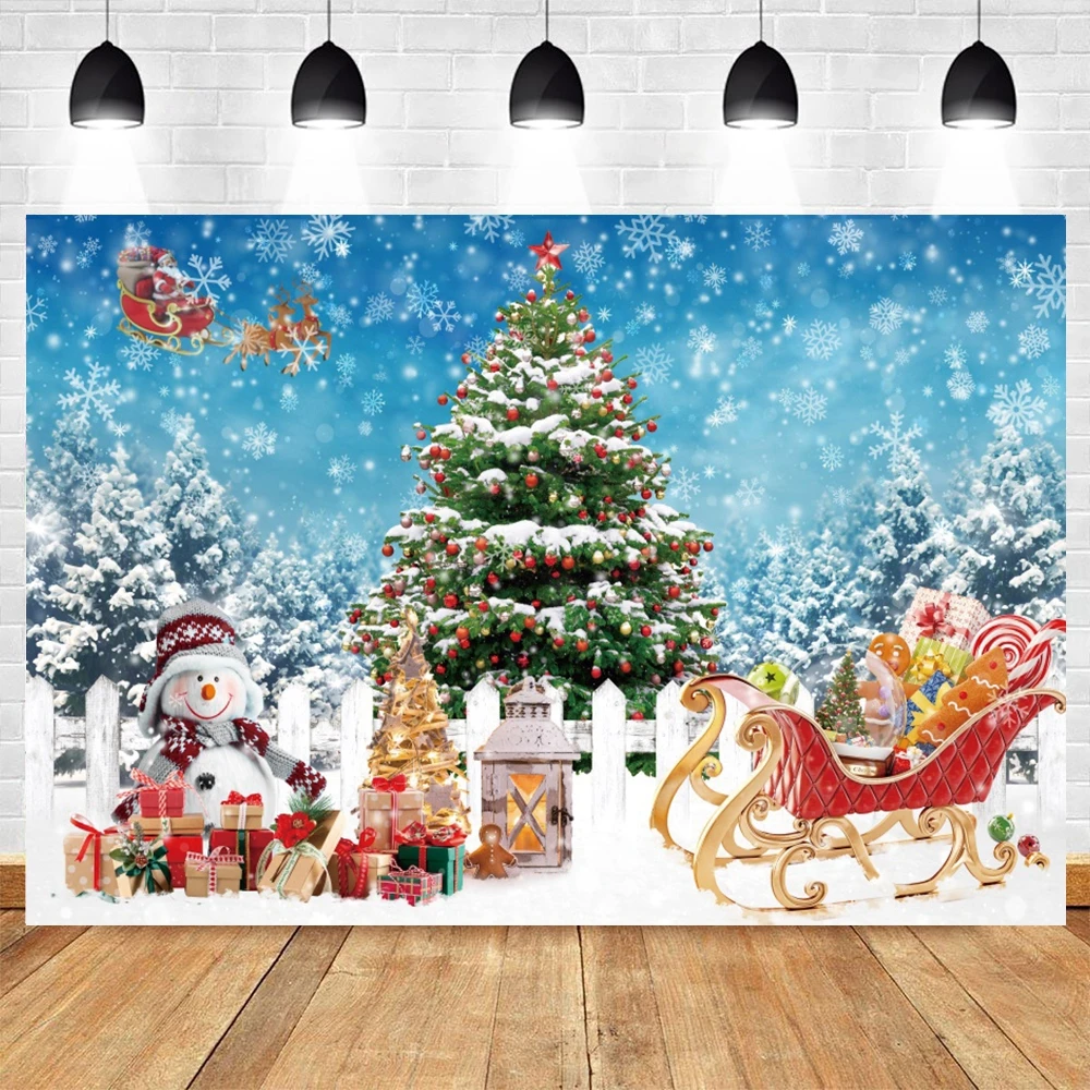 Winter Snowflake Christmas Photography Backdrop Xmas Pine Tree Snowman Glitter Bokeh Kids Portrait Party Photo Background Props