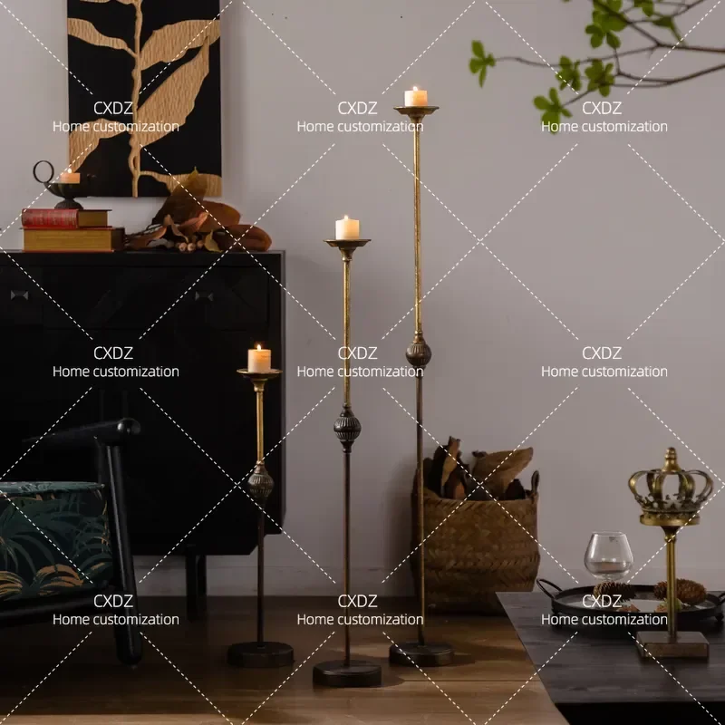 American Retro Wrought Iron Floor Candle Holder Home Hotel Decor Atmosphere Ornament Photography Props