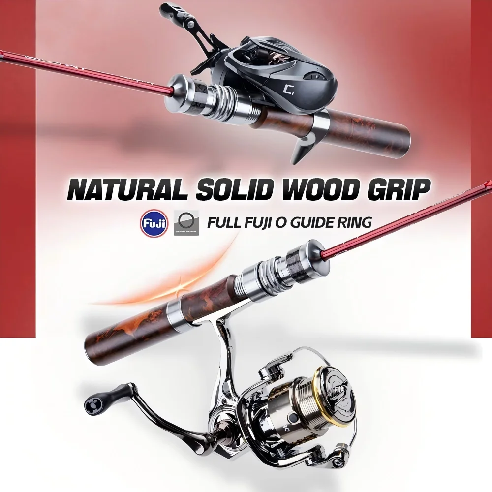 Canne à pêche spinning/casting TRUVEX Ultralight Carbon FUJI Guide, puissance UL, poignée en bois, canne de voyage pour truite et brochet