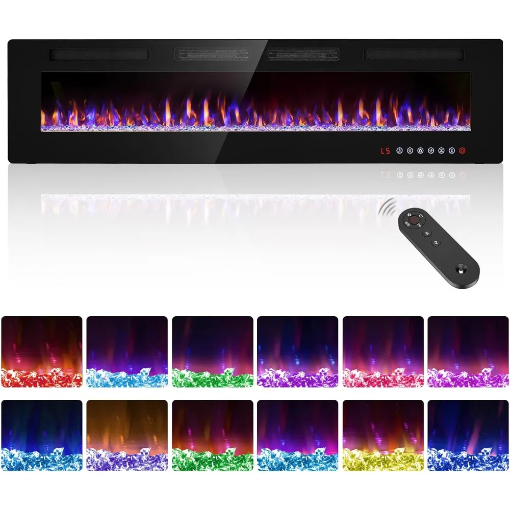 Recessed and Wall Mounted Fire Places Electric Fireplace with Remote Control, Toucn Screen